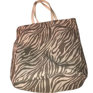 Roberto Cavalli cream khaki zebra tiger stripe gold sparkle cotton tote bag